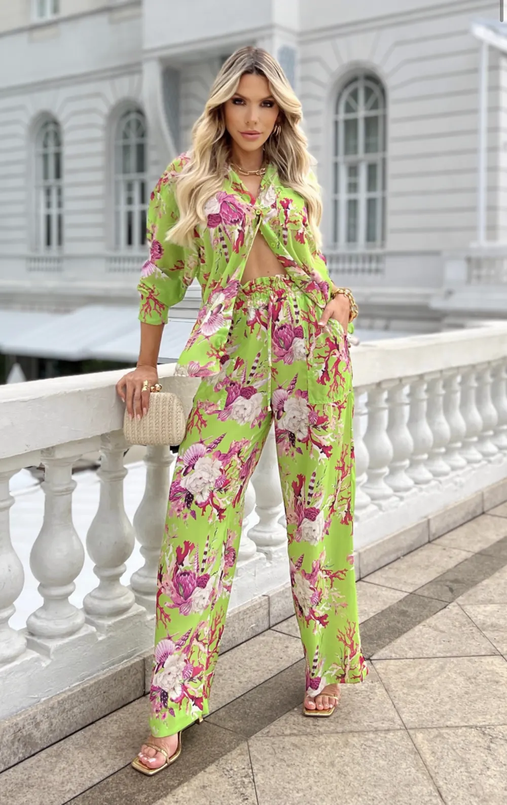 Conjunto Floral Tecido Fluido